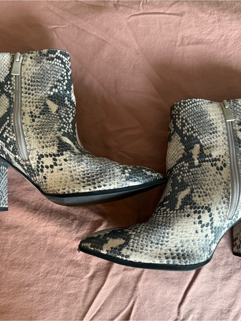 torrid Snake-Print Pointed Ankle Boots in Beige and Black
